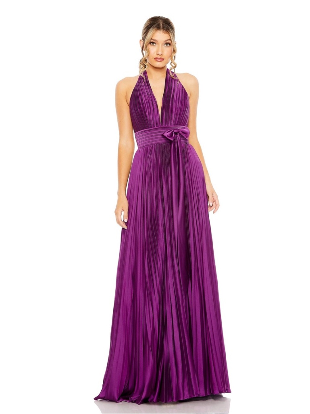 Mac Duggal Plum Halter Pleated Evening Gown Size 12 bridesmaid